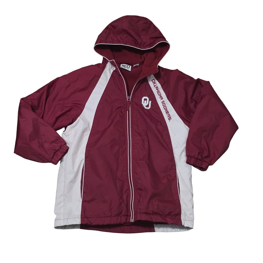 RED OAK Oklahoma Sooners  Boys Jacket Hoodie Youth Size‎ M 8/10  Red Windbreaker